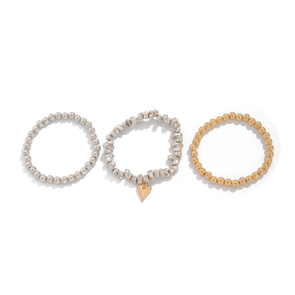 3-Piece Heart-Shaped CCB Bracelet Set for Women – European & American Trendy Influencer-Inspired Niche Fashion Jewelry