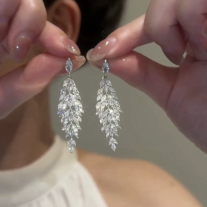 Sparkling Crystal Tassel Earrings for Women – S925 Silver Needle Long Drop Evening Earrings