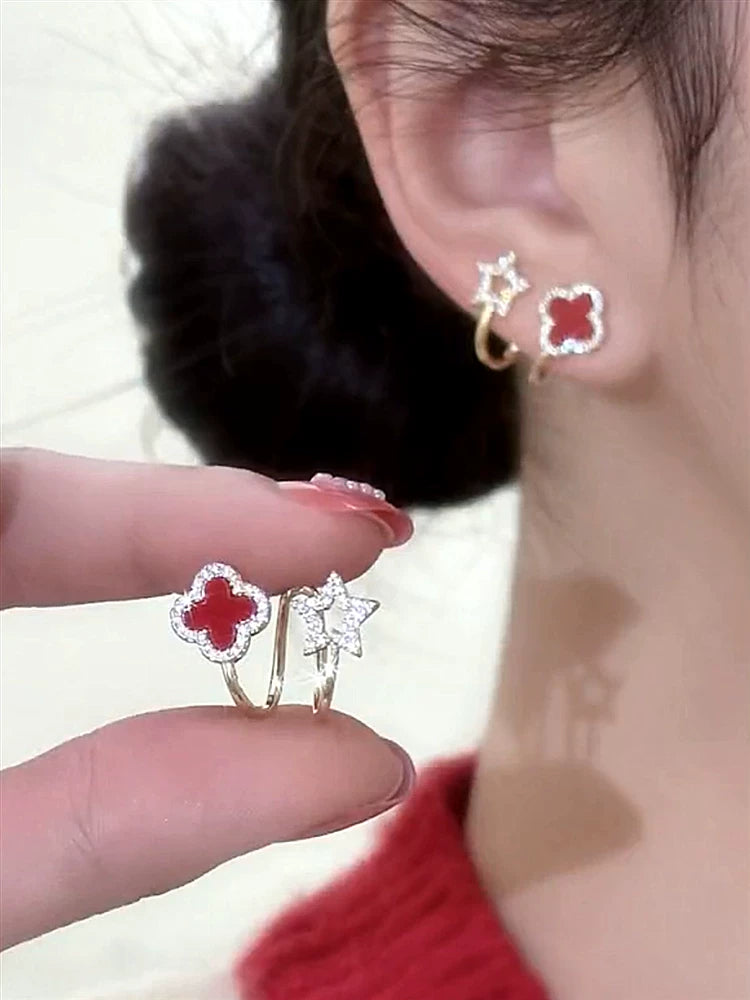 S925 Sterling Silver Needle Red Flower Earrings for Women – Lightweight Floral Fashion Earrings