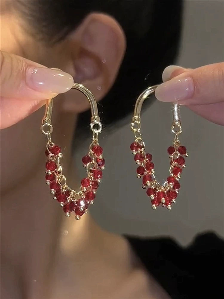 Red Crystal Ethnic Style Earrings for Women – Vintage Inspired Statement Fashion Earrings