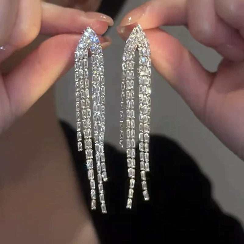 Long Tassel Earrings for Women – S925 Silver Needle Elegant Drop Earrings