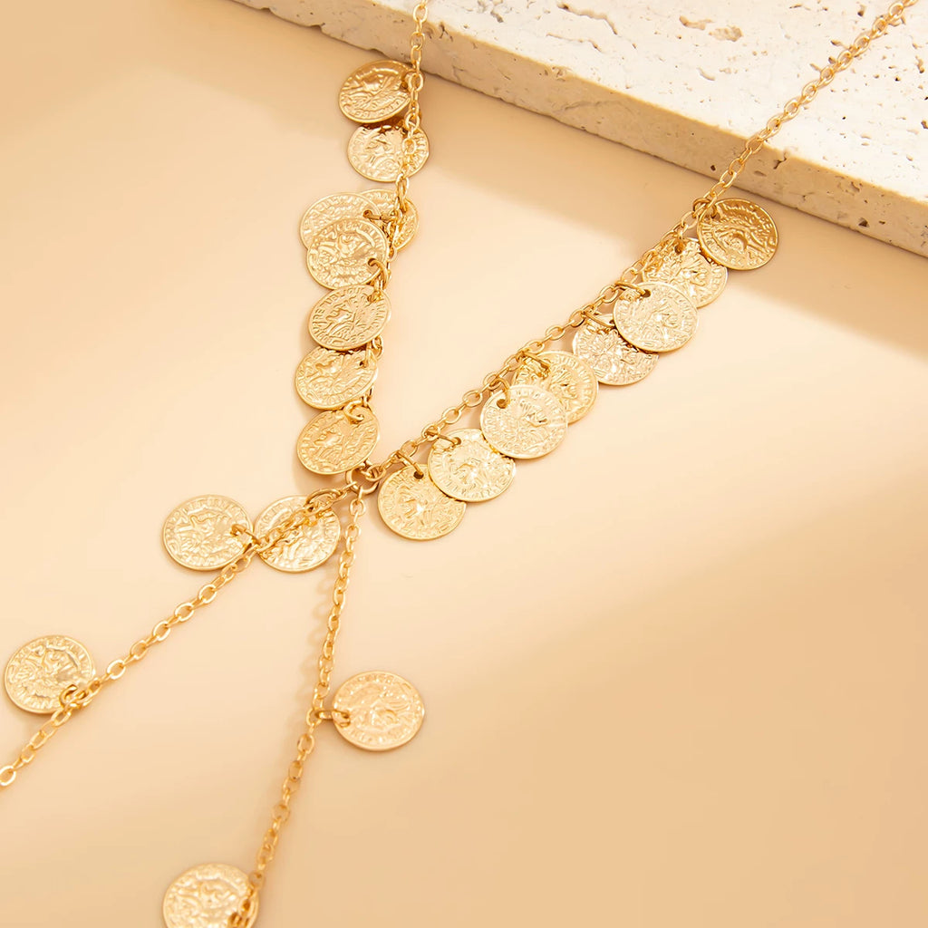 Tassel Disc Long Pendant Necklace for Women – Clavicle Chain Design