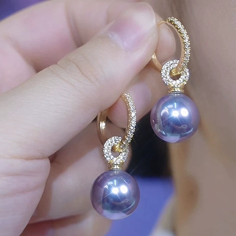 Purple Pearl Earrings for Women – Elegant Fashion Pearl Earrings, Lightweight Daily Jewelry