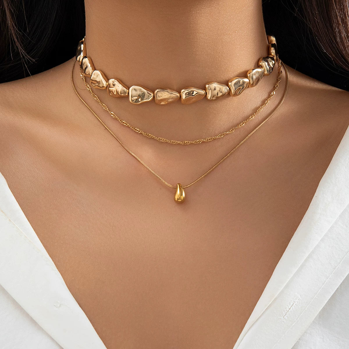3-Piece Comma CCB Snake Bone Layered Clavicle Necklace Set – European & American Summer Fashion