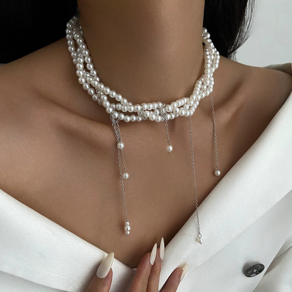 Tassel Chain Braided Imitation Pearl Necklace for Women – Clavicle Chain Design