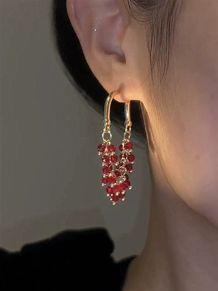 Red Crystal Ethnic Style Earrings for Women – Vintage Inspired Statement Fashion Earrings