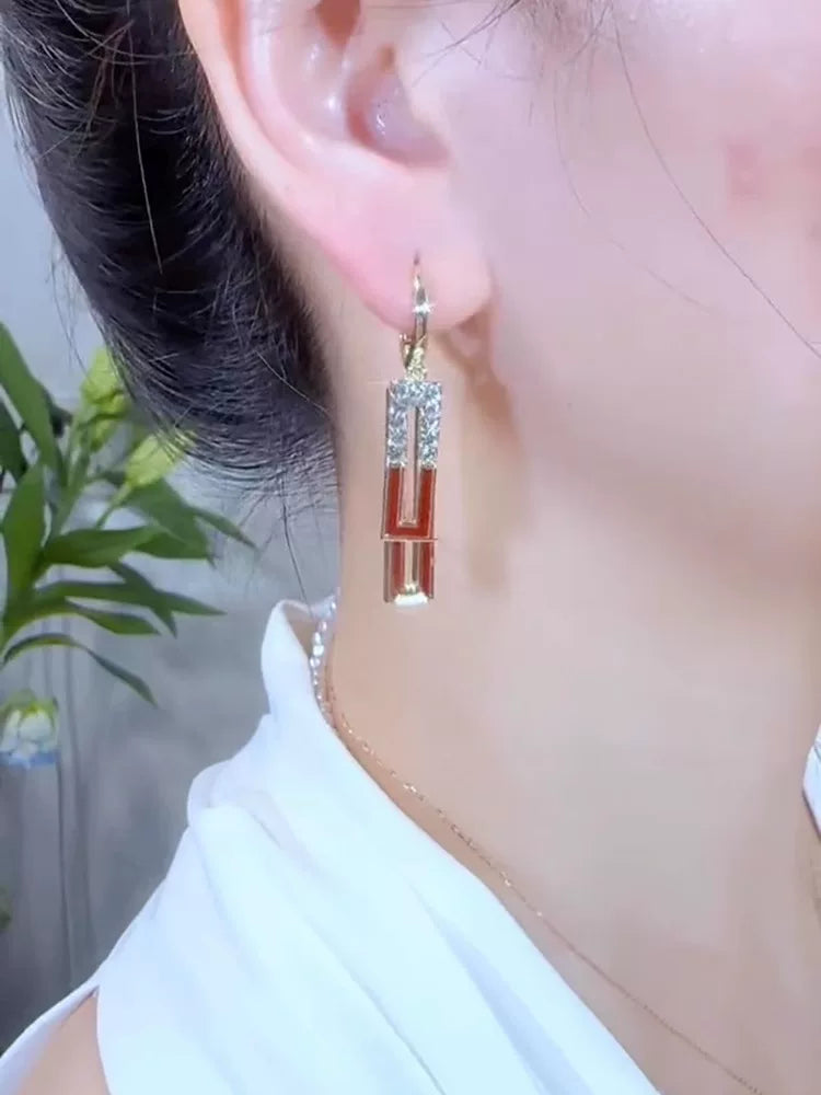 Clearance Red Enamel-Style Sparkling Earrings for Women – Gold-Tone Fashion Jewelry Accessories