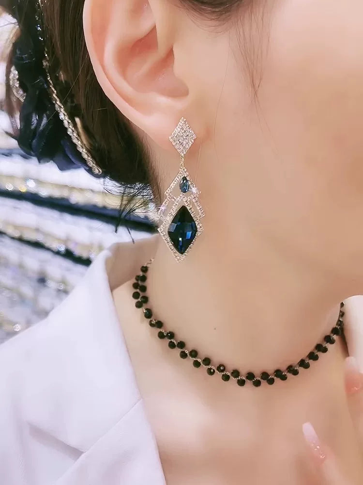 Clearance Blue Rhombus Earrings for Women – Elegant Geometric Fashion Jewelry Accessories