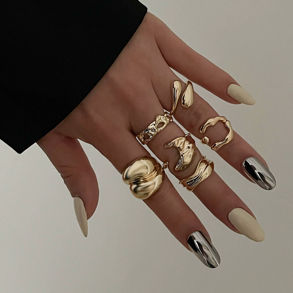 6-Piece Irregular Water Drop Multi-Layer Ring Set European And American Fashionable And Personalized Niche Ring Set
