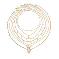 7-Piece Star Butterfly & Peach Heart Necklace Set – Layered Clavicle Chain Design