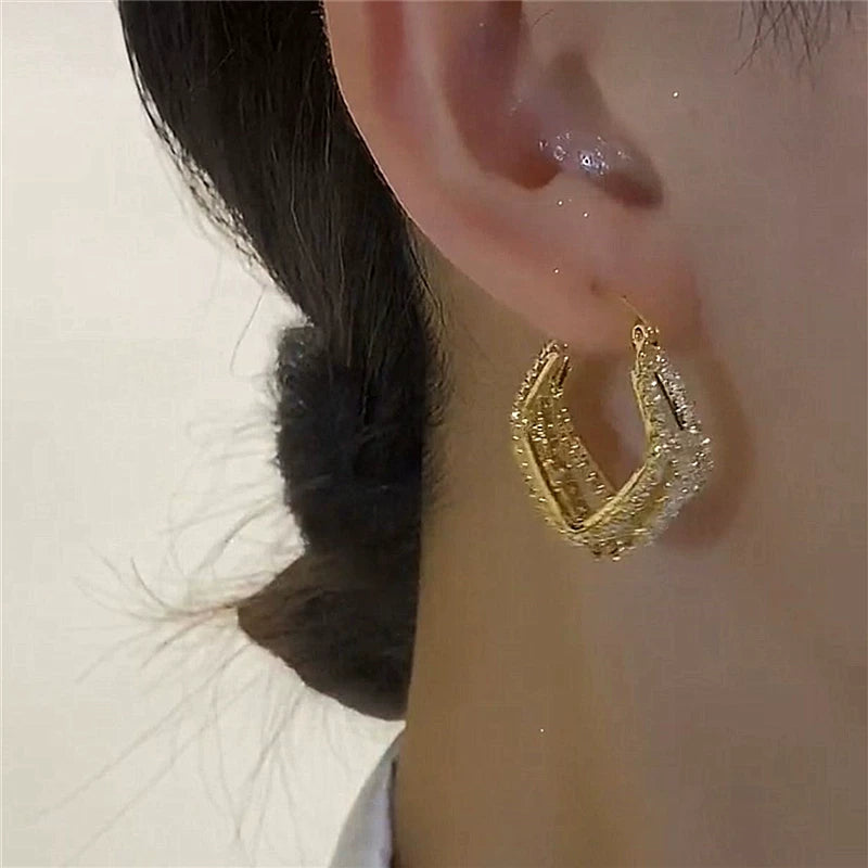 Zircon Geometric Square Earrings for Women – S925 Silver Needle Hong Kong Style Fashion Earrings