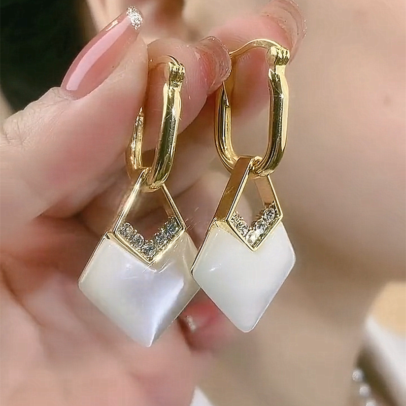 Geometric Rhombus Cat Eye Stone Earrings for Women – Ear Buckle Fashion Earrings