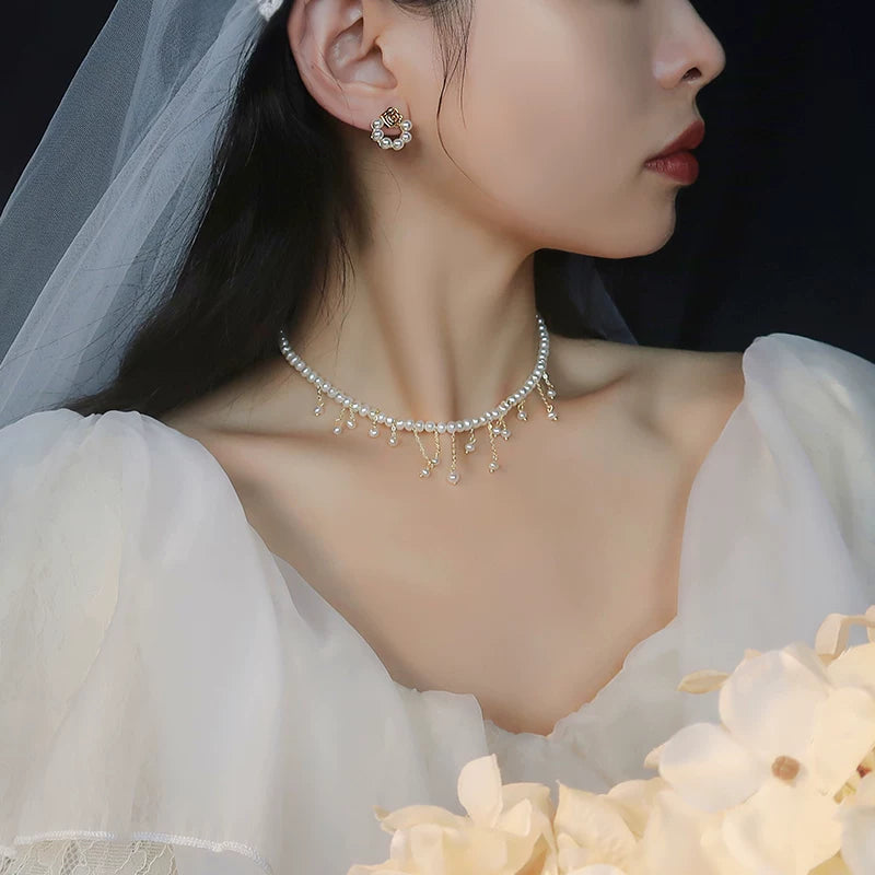 Natural Pearl Tassel Necklace for Women – Minimalist Clavicle Chain Fashion Necklace