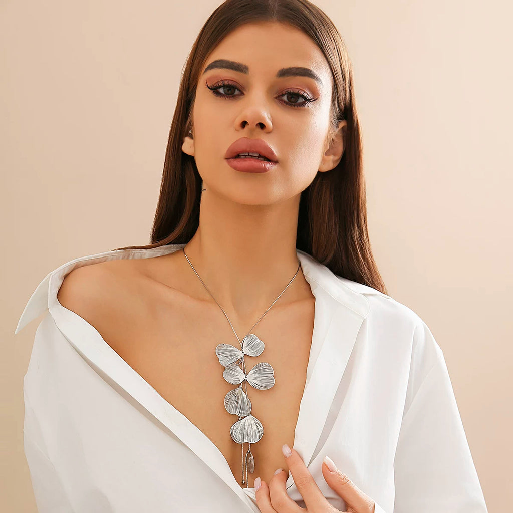 Tassel Ginkgo Leaf Gold Silk Necklace for Women – European & American 2025 Spring Trendy Niche Design Deep V Jewelry Accessory