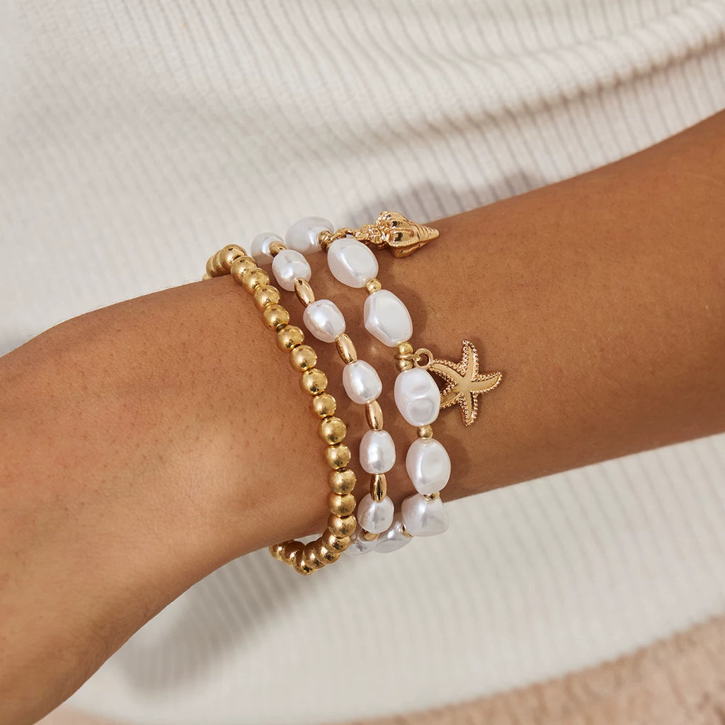 3-Piece Starfish & Conch Imitation Pearl CCB Hand Jewelry Set for Women – European & American Trendy Seaside Vacation Accessories