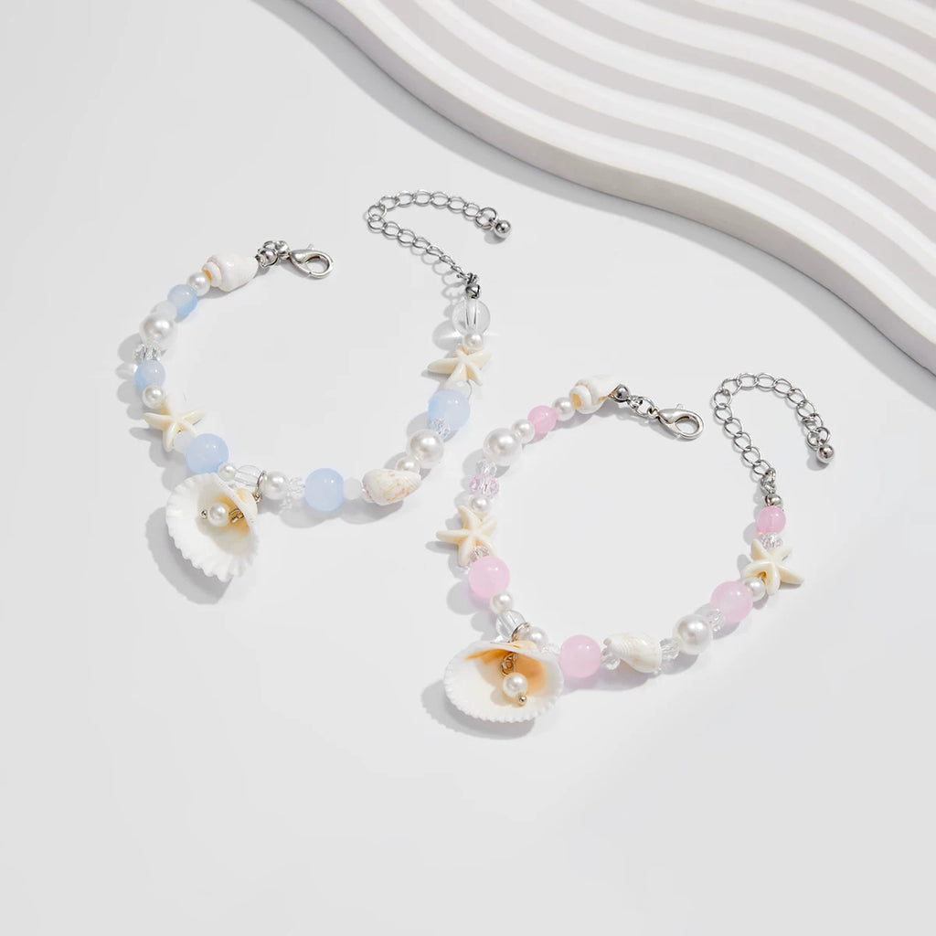 2-Piece Starfish & Scallop Shell Mix-and-Match Jewelry Set for Women – 2025 Summer Seaside Vacation Fashion Accessories