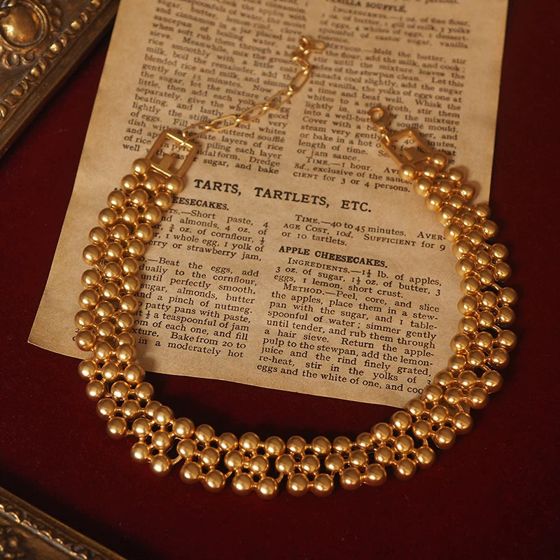 Fanhua G Family Gold Beads Medieval Vintage Necklace for Women – European & American Retro Palace Style Choker Fashion Jewelry