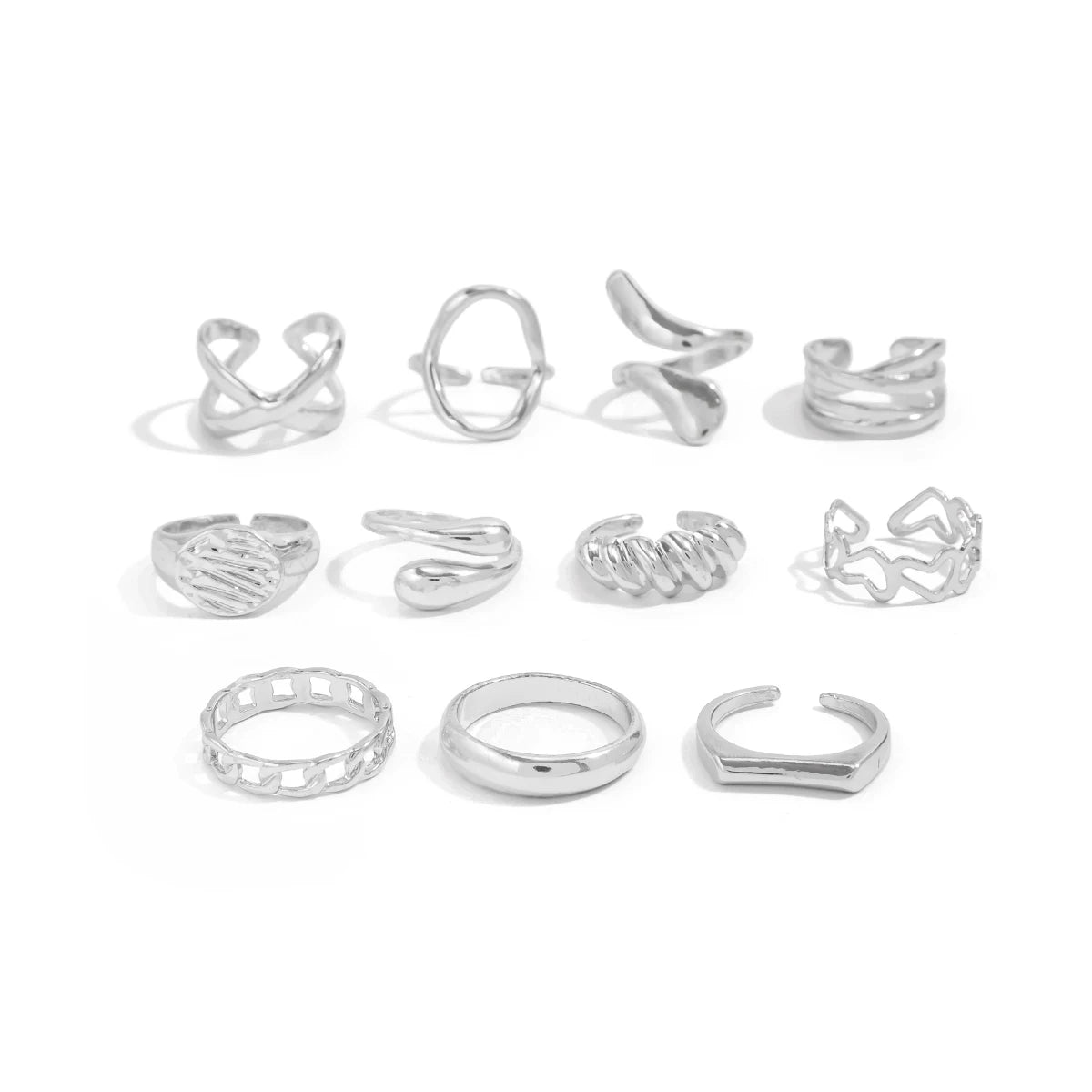 11-Piece Irregular Hollow Ring Set, Trendy, Fashionable And Versatile Accessories For Internet Celebrity Photo Shoots