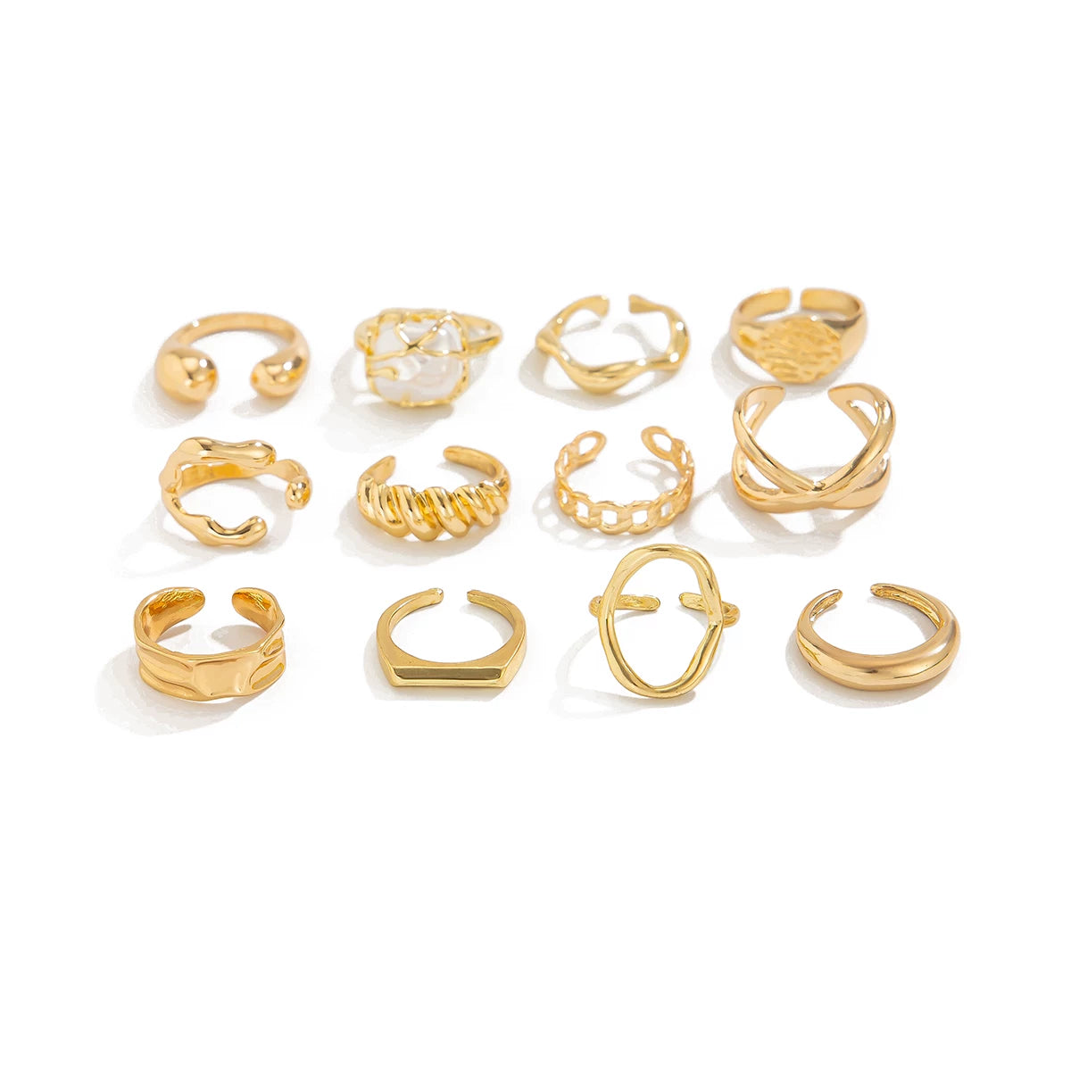 12-Piece Irregular Ring Metal Finger Set 2025 Summer Fashion Personality Internet Celebrity Temperament Stacked Ring Combination