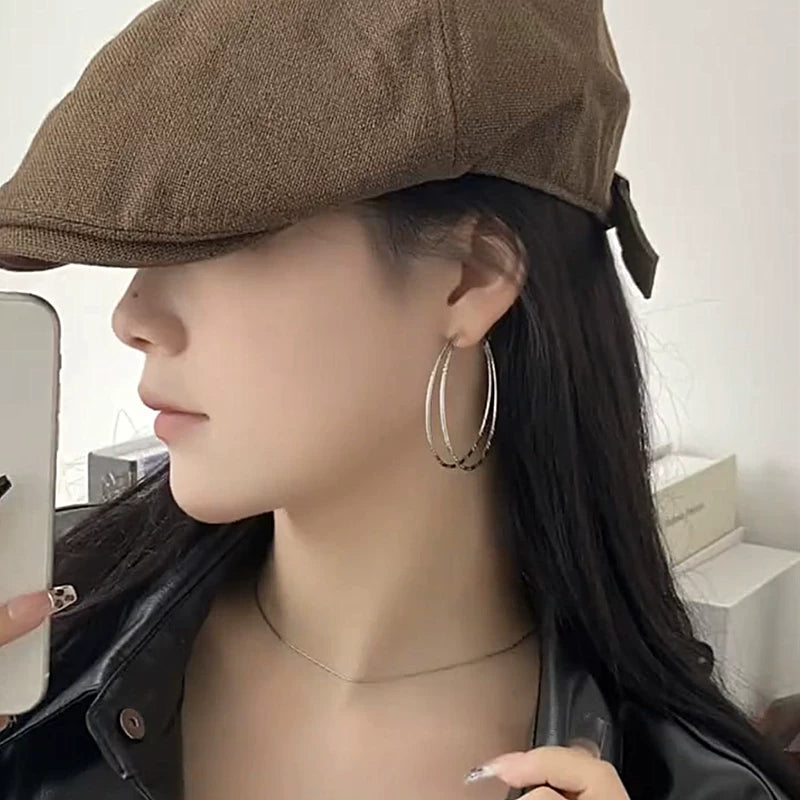 Gold-Plated Double Layer Hoop Earrings for Women – Silver Needle European and American Style Round Earrings