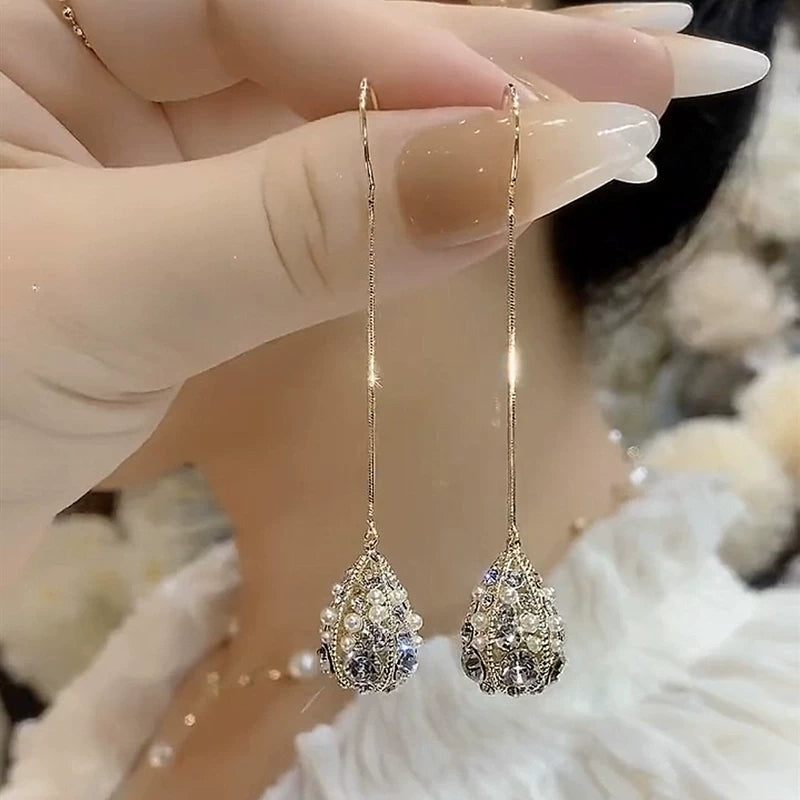 Baroque Rice Pearl Tassel Earrings for Women – Long Ear Hook Earrings, Japanese Korean Style Fashion Jewelry