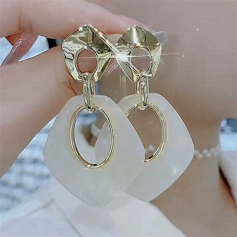 Acetate Rhombus Earrings for Women – Silver Needle Retro Hong Kong Style Fashion Earrings