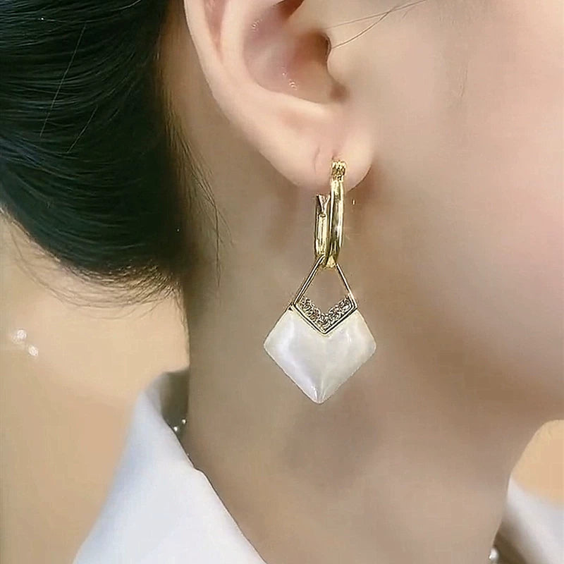 Geometric Rhombus Cat Eye Stone Earrings for Women – Ear Buckle Fashion Earrings