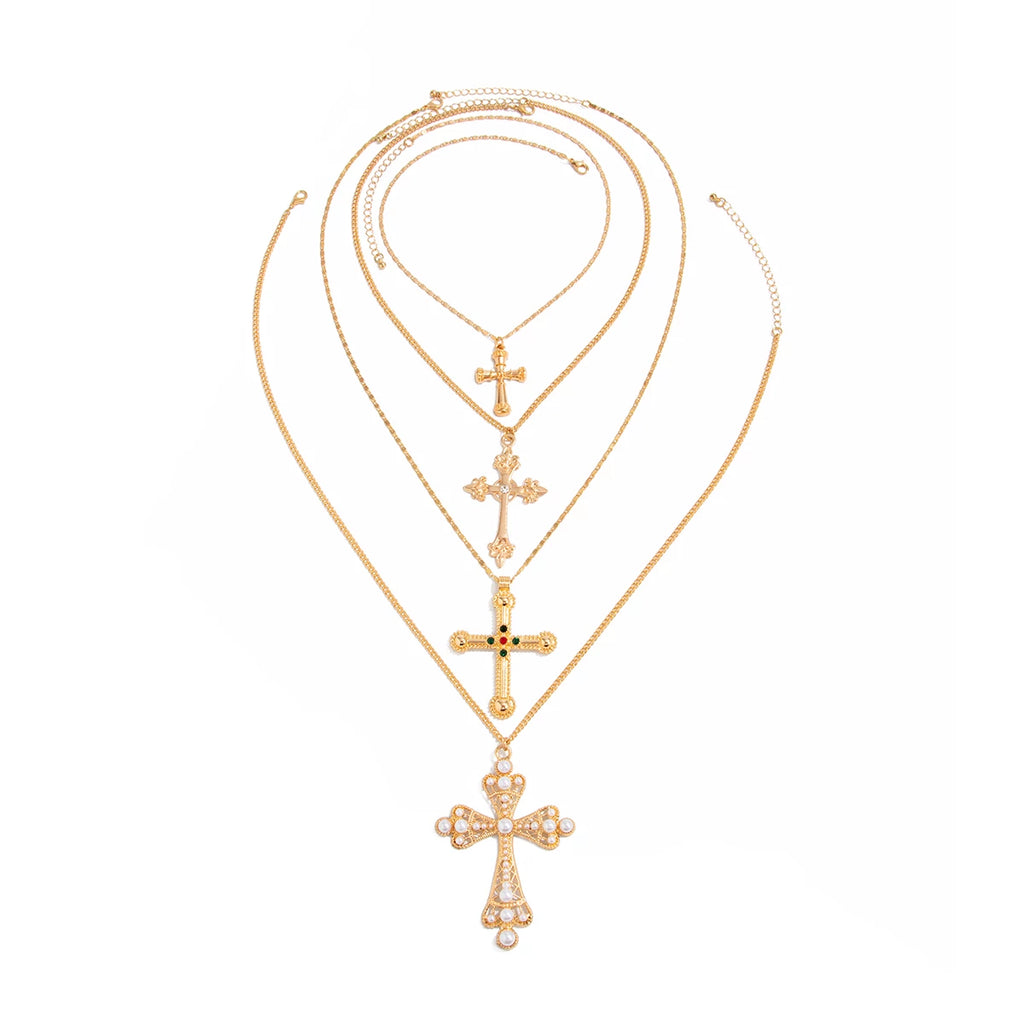 4-Piece Cross Necklace Set for Women – European & American Summer Fashion