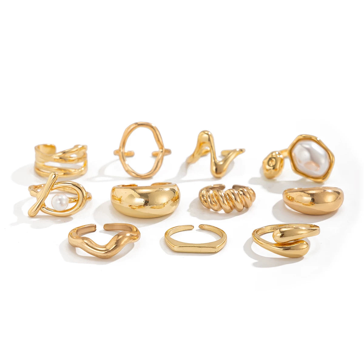 12-Piece Hollow Irregular Ring Set European And American Summer Fashion Niche Design Ins Style Street Style Accessories