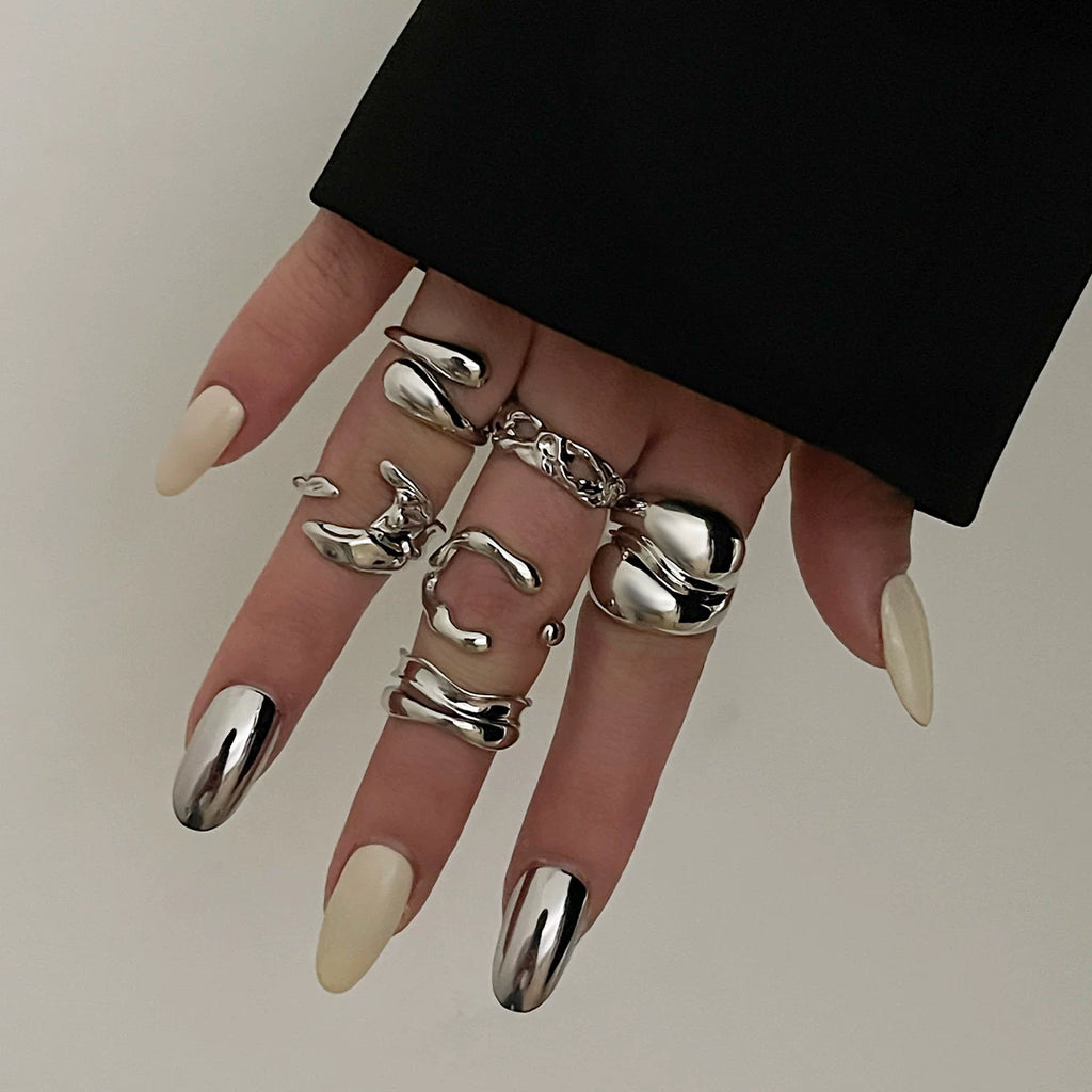 6-Piece Irregular Water Drop Multi-Layer Ring Set European And American Fashionable And Personalized Niche Ring Set