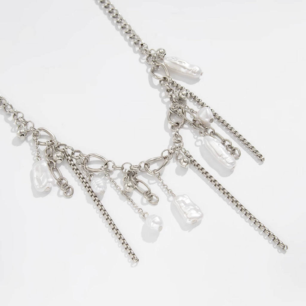 Tassel Imitation Pearl Metal Necklace for Women – Clavicle Chain Design