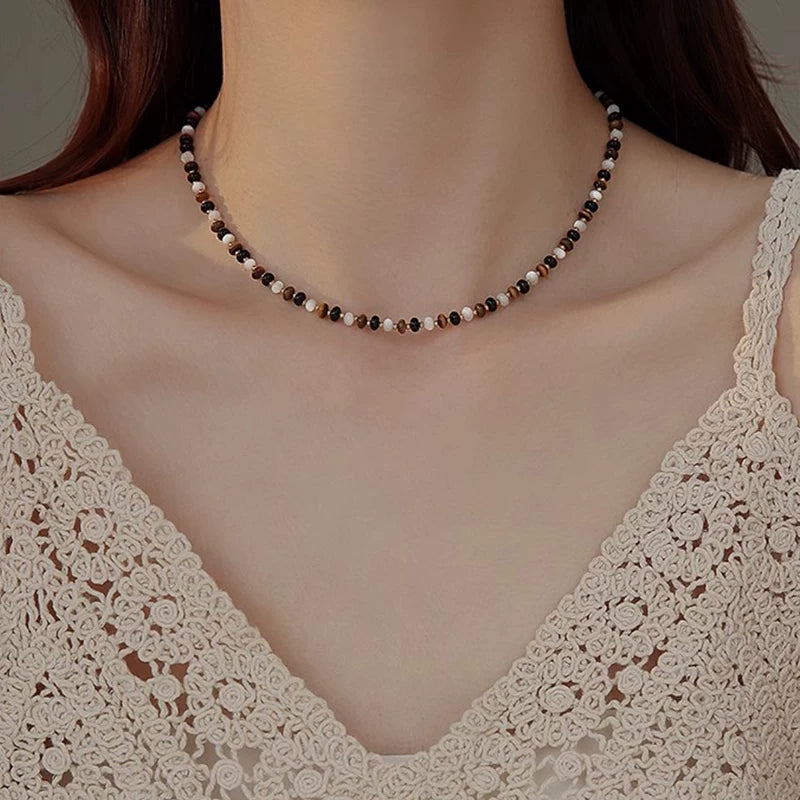Natural Tiger Eye Stone Colorful Beaded Necklace for Women – Vintage Style Fashion Necklace