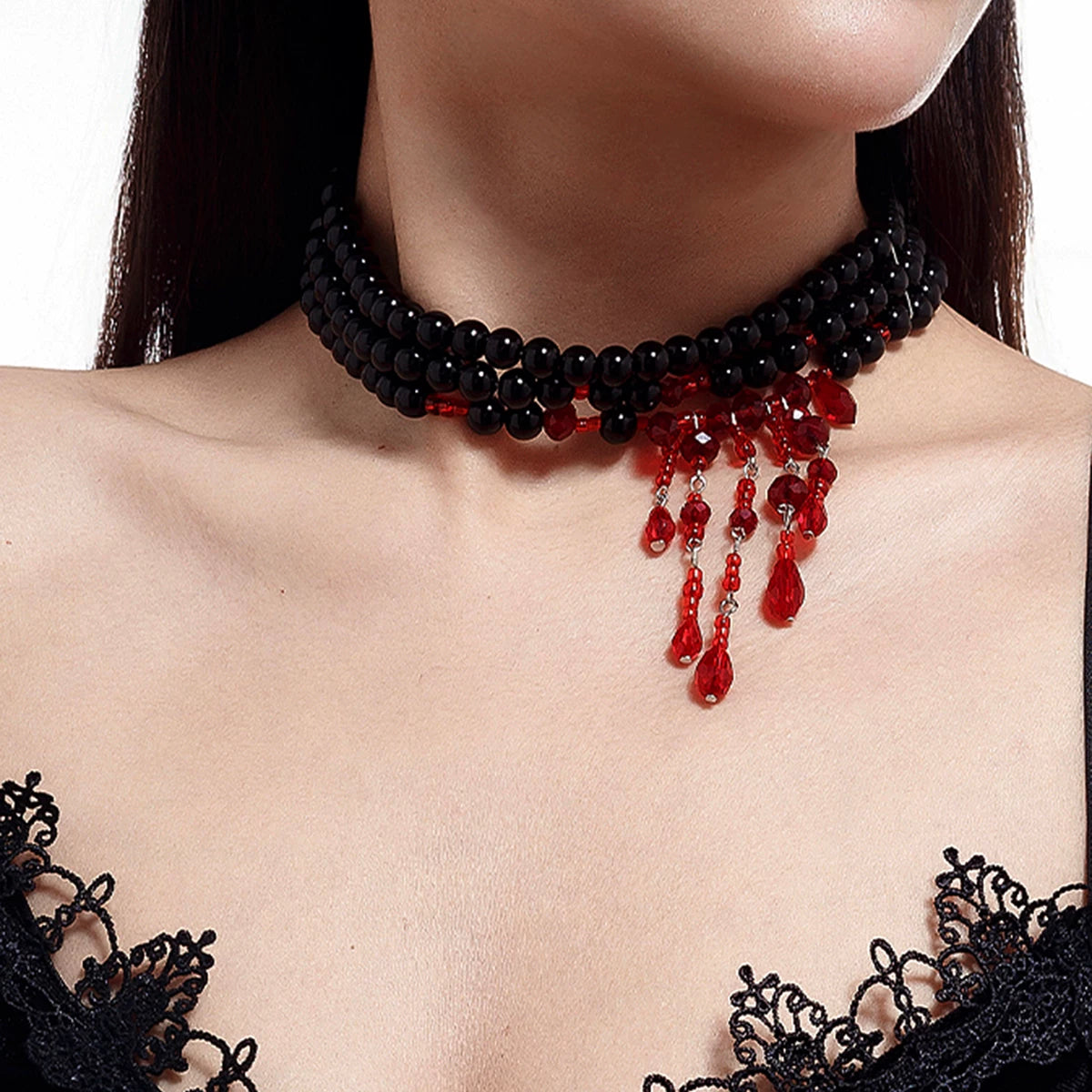 Black Acrylic Bead Crystal Necklace for Women – Clavicle Chain Design