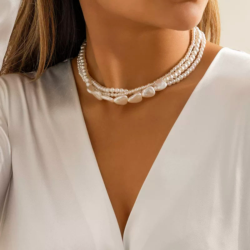 Multi-Layer Artificial Pearl Necklace for Women – Layered Clavicle Chain Design