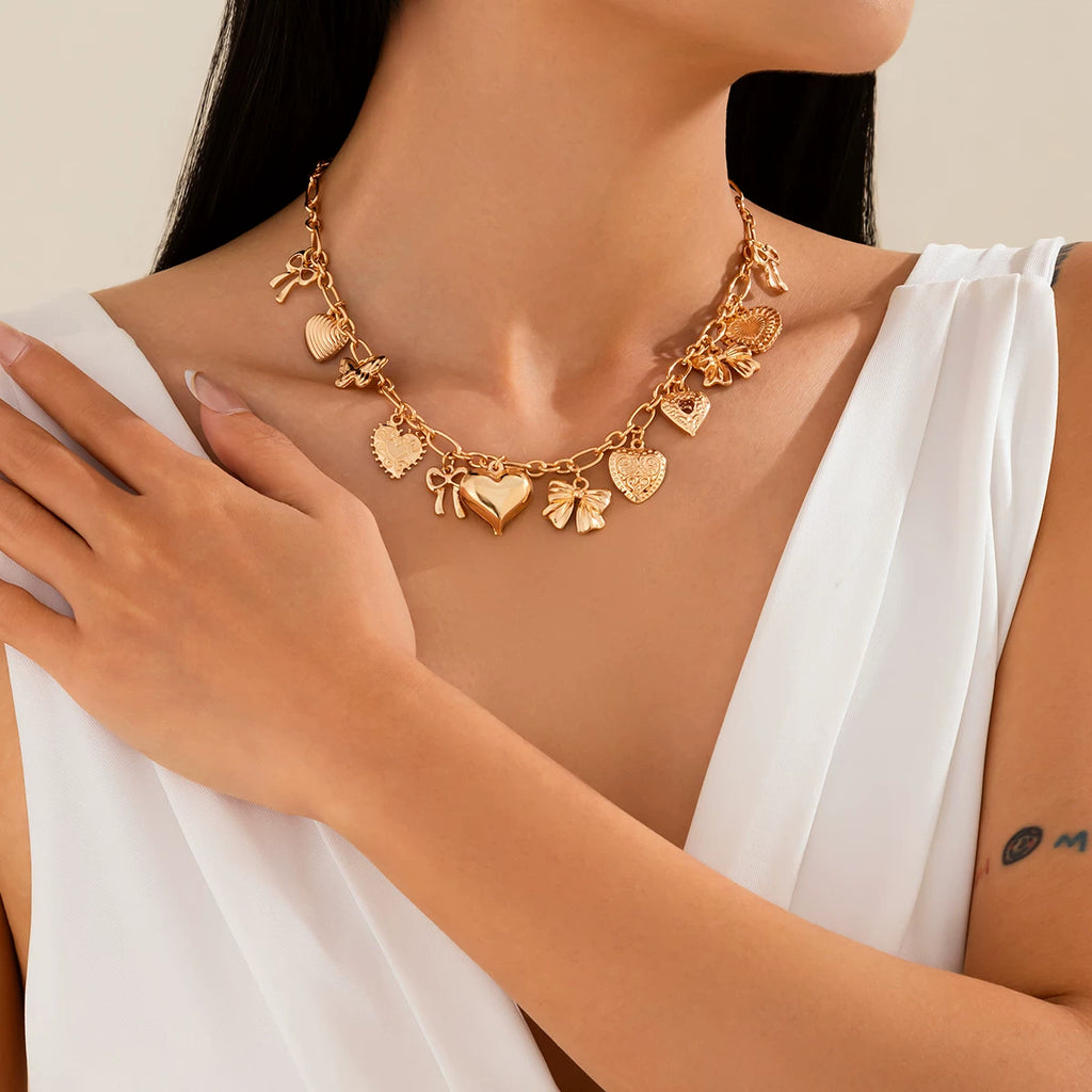 Tassel Heart Bow Cross Pendant Necklace for Women – Summer Fashion Clavicle