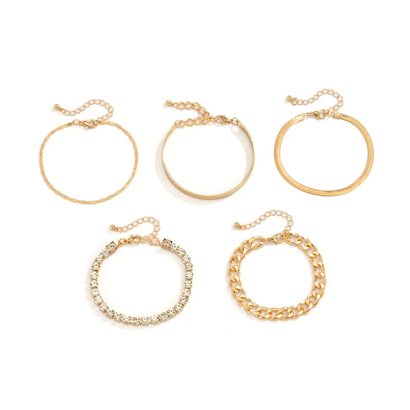 5-Piece Layered Shiny Bracelet Set for Women – European & American Minimalist Stackable Fashion Hand Jewelry