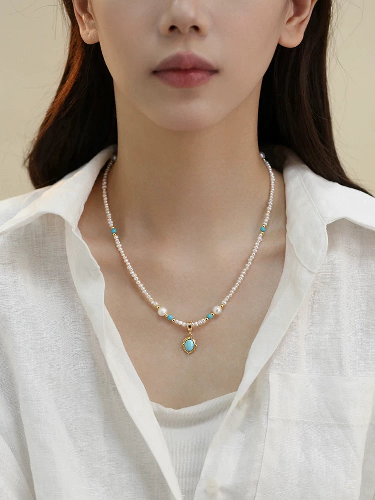 Natural Pearl Millet Bead Spliced Clavicle Necklace for Women – Turquoise Beaded Necklace