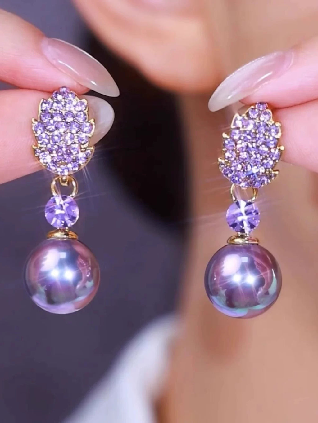 Clearance Purple Sparkling Pearl-Style Earrings for Women – Elegant Fashion Jewelry Accessories