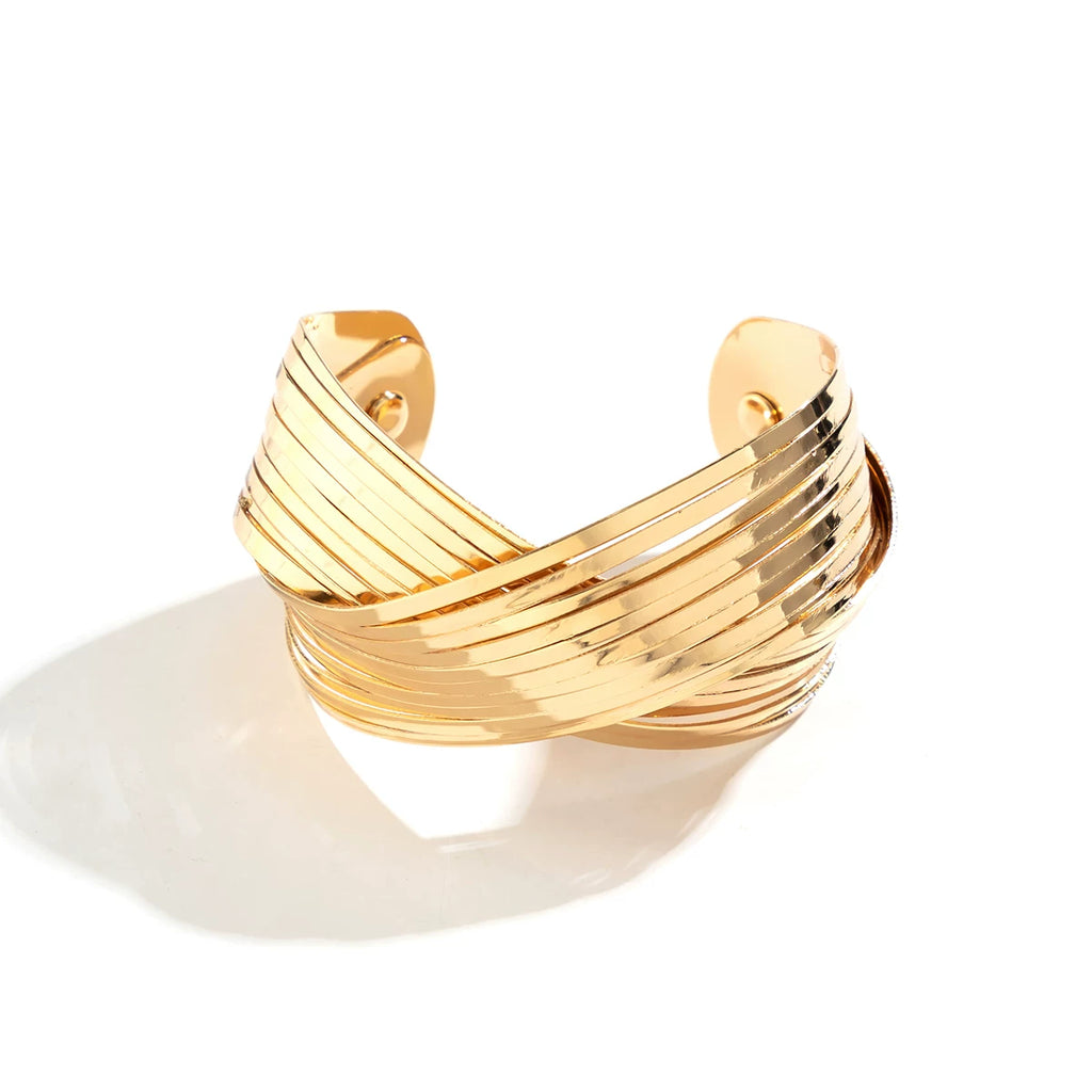 Striped Figure Eight Open Cuff Bracelet for Women – European & American Spring Summer Trendy Niche Design Fashion Jewelry