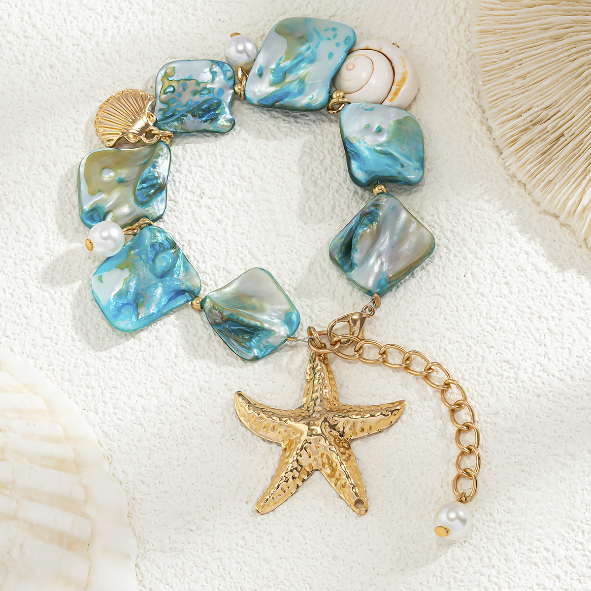 Irregular Scallop & Starfish Pearl-Style Bracelet for Women – 2025 Summer Trendy Niche Design Fashion Hand Jewelry