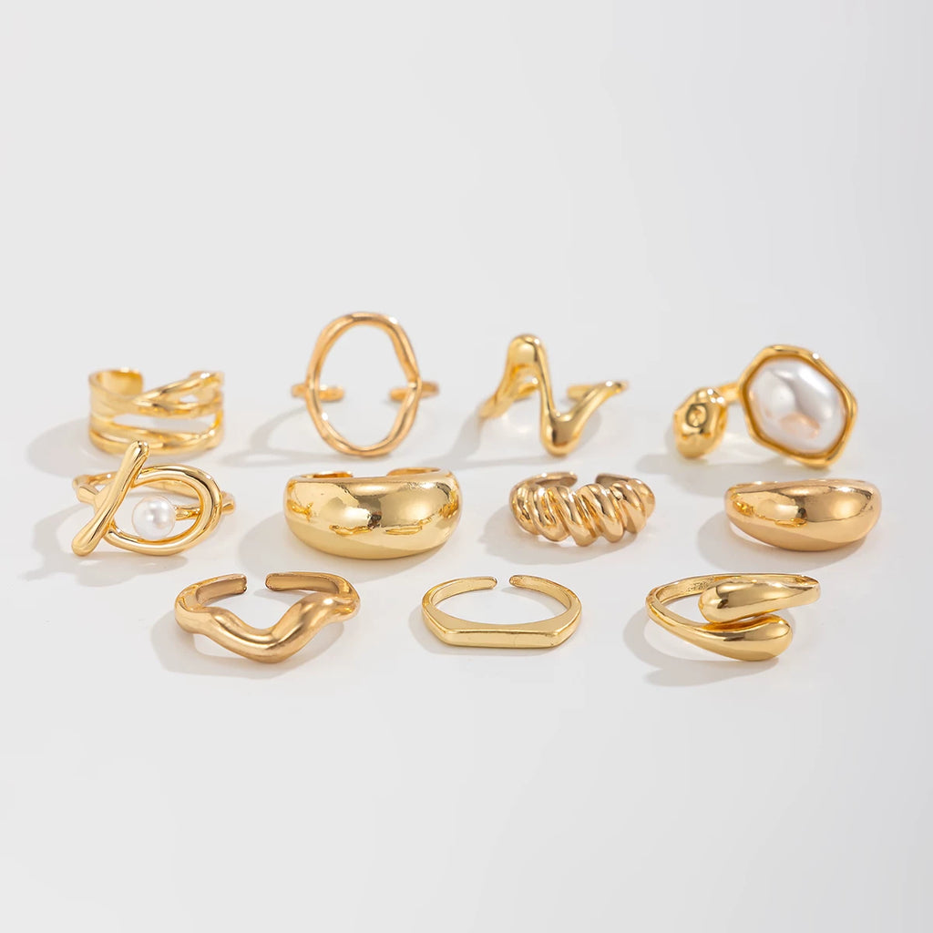 12-Piece Hollow Irregular Ring Set European And American Summer Fashion Niche Design Ins Style Street Style Accessories