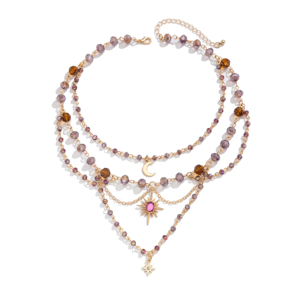 Stars & Moon Crystal Tassel Necklace for Women – Clavicle Chain Design