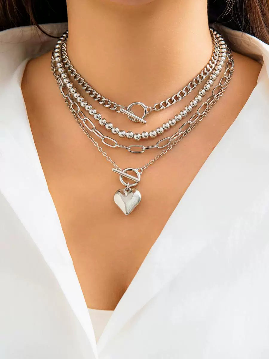 hip hop necklace for women / multi layer necklace / sweater necklace / heart pendant necklace / geometric necklace / European American fashion jewelry