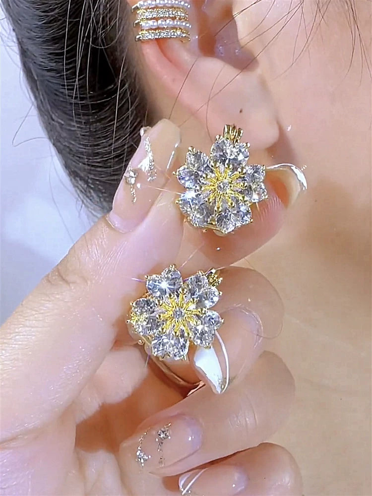 Cat Eye Zircon Flower Two-Way Earrings for Women – Ear Buckle Convertible Fashion Earrings