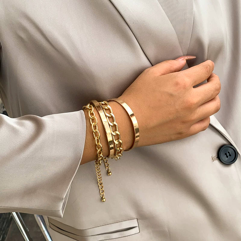 Metal Bracelet Set for Women – European & American Summer Minimalist Hip Hop Style Cold Aesthetic Fashion Jewelry