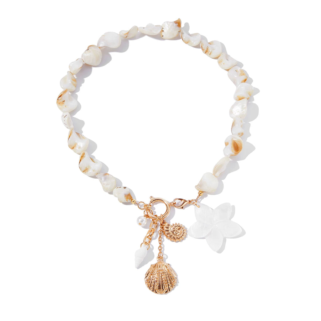 Conch Flower Shell Bracelet Necklace for Women – Seaside Vacation Style Niche Design Jewelry, Trendy Beach Accessories