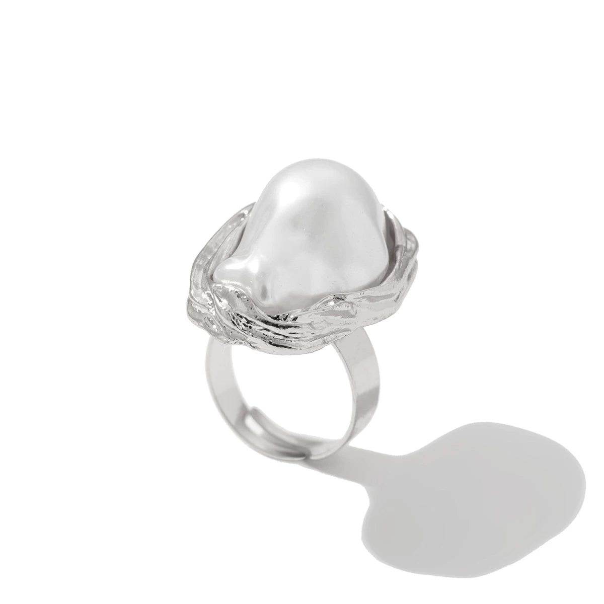 Geometric Shape Imitation Pearl Flower Ring For Women 2025 Spring Fashion Fashion Niche Creative Stage Matching Jewelry