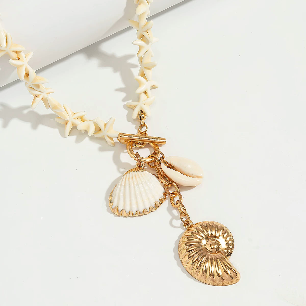 Starfish Shell OT Buckle Cross Necklace for Women – European & American Summer Beach Vacation Fashion Jewelry Travel Accessories