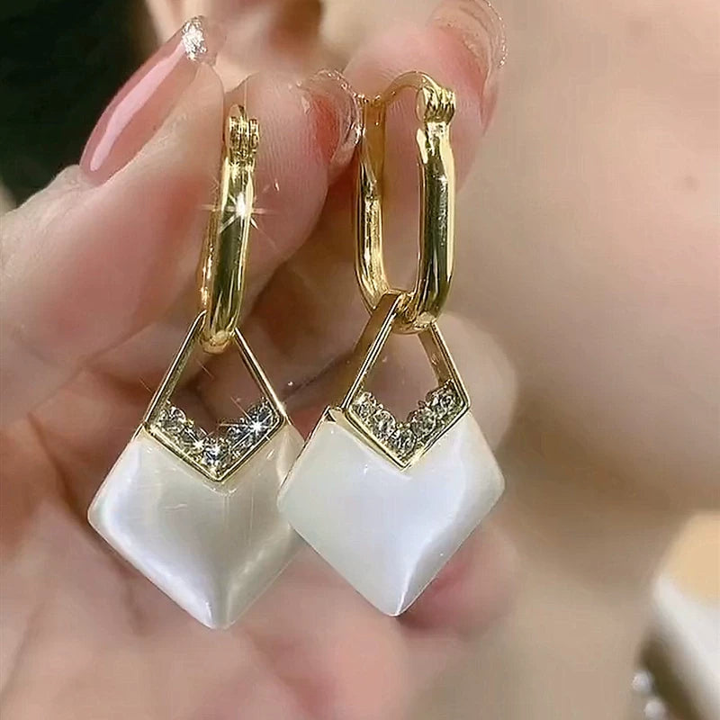 Geometric Rhombus Cat Eye Stone Earrings for Women – Ear Buckle Fashion Earrings