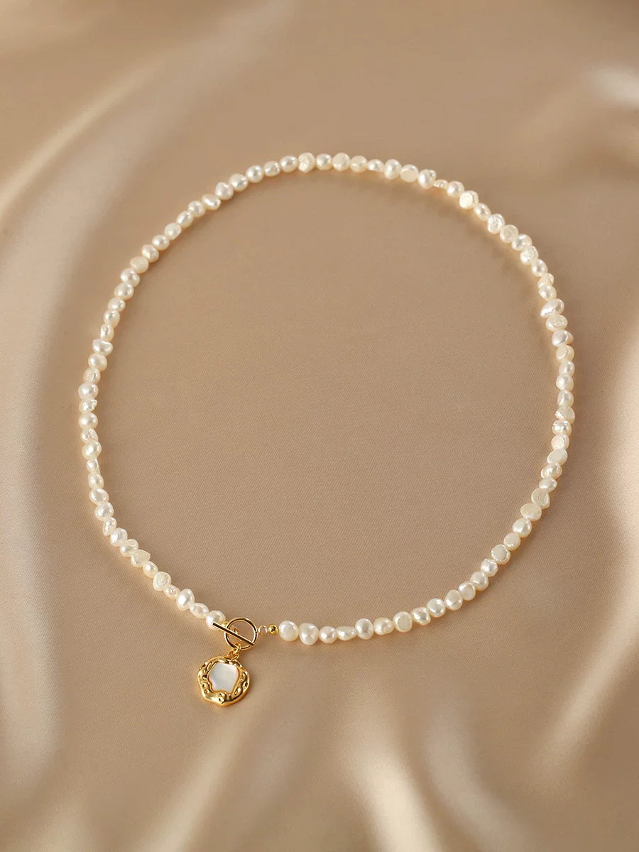 Baroque Natural Pearl Necklace for Women – OT Buckle Irregular Bead Clavicle Chain with Shell Pendant